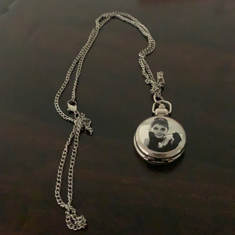 Audrey Hepburn necklace with locket and watch
